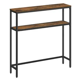 Console Pour Couloir, Table De Salon Fine à 2 Niveaux, 20 X 80 X 80 Cm, Marron Rustique Et Noir