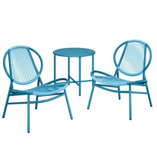 Ensemble Salon De Jardin, 3 Pièces, Chaises Acapulco, Table D’appoint Et 2 Chaises, Bleu Lac
