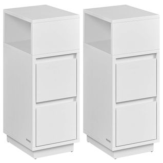 Tables De Chevet, Lot De 2, Avec 2 Tiroirs Et Compartiment Ouvert, Blanc