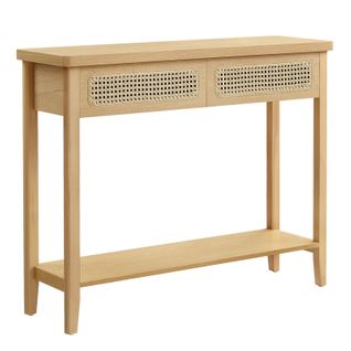 Table Console Pour Couloir, Table De Couloir Avec 2 Tiroirs, Étagère Ouverte, Chêne Beige