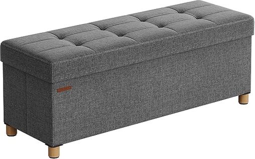 Pouf, Tabouret Avec Repose-pieds, Pliable, Banc Avec Rangement, 38 X 110 X 40 Cm, Gris Foncé