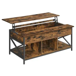 Table Basse, Table De Salon Avec Plateau Relevable, 60 X 120 X (48-62) Cm, Marron Rustique Et Noir