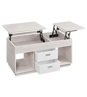 Table Basse, Table De Salon Relevable Avec 2 Tiroirs Et Compartiments Cachés, Beige Avoine