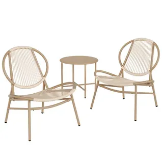 Ensemble Salon De Jardin, 3 Pièces, Ensemble De Mobilier D’intérieur Et D’extérieur, Marron Camel