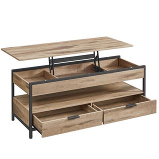 Table Basse Avec Plateau Relevable, Avec Rangement Ouvert Et Compartiment Caché, Marron Et Noir