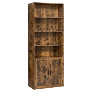 Bibliothèque, Étagère Haute Sur 6 Niveaux, Avec Portes, 24 X 60 X 175 Cm, Marron Rustique