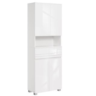 Colonne De Salle De Bain, Avec 2 Tiroirs, Étagères Réglables, Compartiments, 30 X 60 X 170 Cm, Blanc