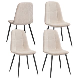 Chaises De Salle à Manger, Lot De 4, Pieds Réglables, Tissu Chenille, Pu Texturé Glacé, Blanc Crème
