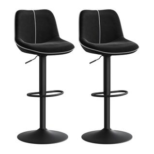Lot De 2 Tabourets De Bar, Pivotants, Réglables En Hauteur, Dossier Ergonomique, Velours, Noir