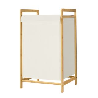 Panier à Linge Avec Couvercle, 2 Compartiments, Cadre En Bambou, Sac à Linge Amovible, 100 L, Crème