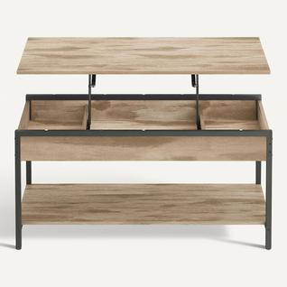 Table De Café Avec Plateau Relevable, Rangement Caché Et Ouvert, 100 X 50 Cm, Marron Camel Et Noir