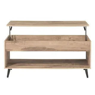 Meuble De Salon Avec Plateau Relevable, Vérin à Gaz, Rangement Ouvert, Marron Et Noir