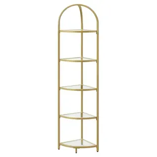 étagère D’angle à 5 Niveaux, étagère De Salle De Bain, Verre Trempé, Style Moderne, Doré