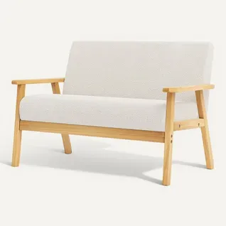 Canapé 2 Places Scandinave En Velours Teddy,banquette Fauteuil,107x60x76cm,blanc
