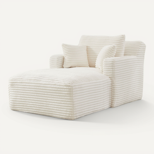 Méridienne Confort Sans Montage,chaise Longue Moderne Tissu En Velours Côtelé,blanc