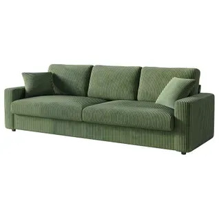 Grand Canapé 3 Places En Velours Côtelé Avec 2 Oreillers - Vert - 256 X 89 X 88cm