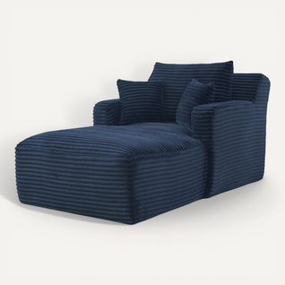 Méridienne Confort Sans Montage,chaise Longue Moderne Tissu En Velours Côtelé,bleu