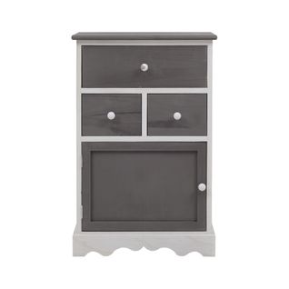 Meuble D'appoint Armoire 3 Tiroirs 1 Port Bois Blanc Gris 72x47x30