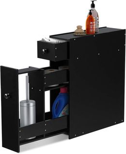 Meuble De Rangement Avec Deux Tiroir Pour Cuisine Salle De Bains 16 X 48 X 58cm, Mdf Noir
