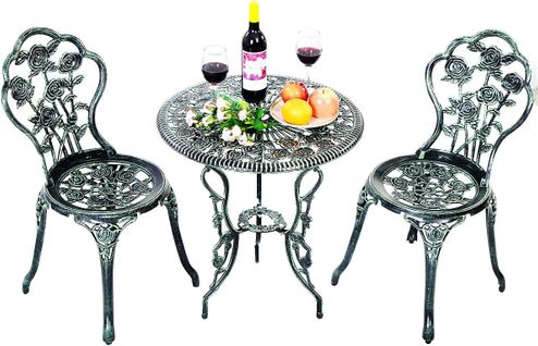 Ensemble Table Et 2 Chaises Pour Jardin En Fonte Aluminium Forme De Rose Style Antique