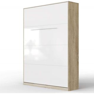 Lit Escamotable +2 Placards Vertical 90x200+(50x2)cm Miroir Lit Mural  Chêne Sonoma/blanc Brillant