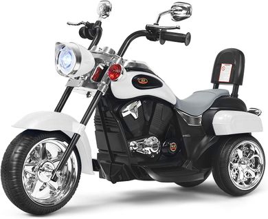 Moto Électrique 6v Pour Enfants Scooter Avec 3 Roues Effet Sonore Et Lumineux, 3km/h Max, Blanc