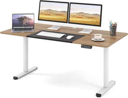 Bureau Électrique Réglable En Hauteur, 140 X 70 Cm, Table Assis Debout (naturel Foncé)