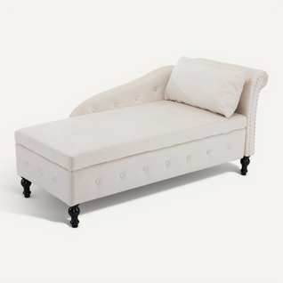 Méridienne en velours avec rangement, Blanc