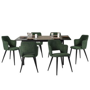 Table Salle à Manger Extensible Avec 6 Chaises Design Ensemble De 7 Meubles, Noir + Vert