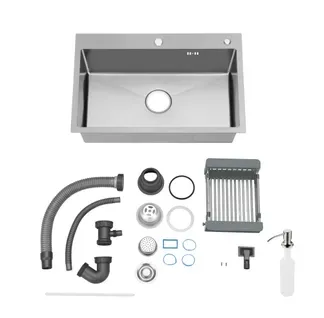 évier Inox 1 Bac 55x45x19 Cm Argent - évier Encastrable Moderne, Facile à Nettoyer Avec Panier et