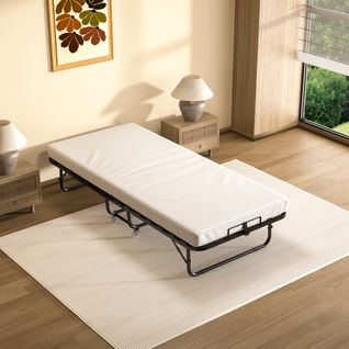 Lit Pliant 90x190 Cm Avec Matelas De 10cm, Lit Pliable 1 Personne Adulte, 4 Roulettes, 2 Min