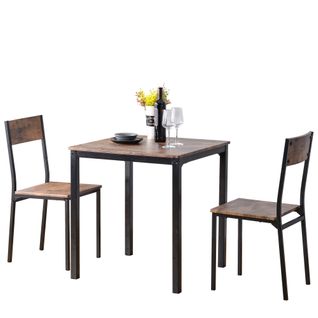 Ensemble Table + 2 Chaises Noir Et Marron