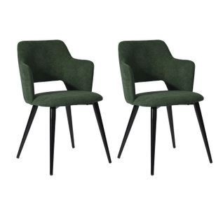 Lot De 2 Chaises Salle À Manger Scandinave Avec Accoudoirs Assise Rembourrée En Tissu, Vert