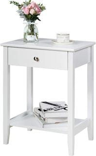 Table De Chevet À 2 Niveaux Avec 1 Tiroir Pour Chambre Salon Console, 47,5x36x62cm Blanc