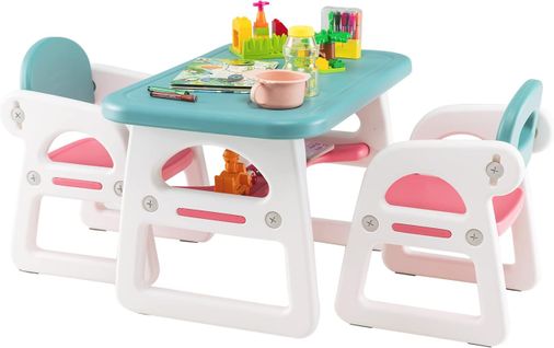 Ensemble Table Et 2 Chaises Pour Enfants Avec Etagère De Rangement Concave/table D’activité En Hdpe