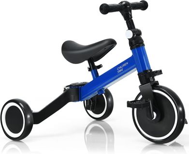 3 En 1 Vélo D'equilibre Enfants Evolutif Avec Siège Et Guidon Réglables, Bleu