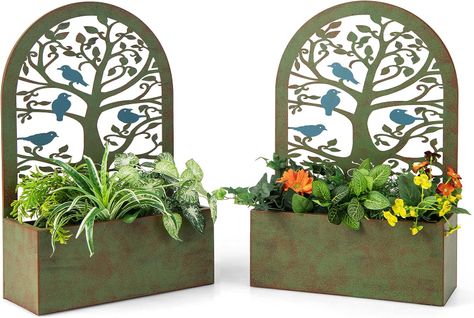 Jardinières Murales Décoratives Avec Treillis 2 PCs En Métal, Bac à Fleurs
