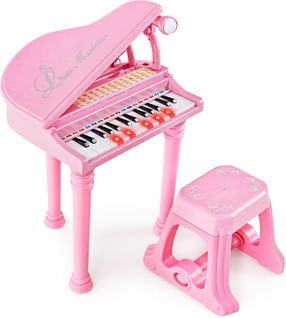 Piano Numérique 31 Touches Pour Enfants Avec Tabouret et Microphone Charge 50kg (31 Touches, Rose)