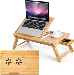 Table De Lit Pliable 53 X 33 Cm, Plateau De Lit En Bambou Avec Pieds Réglables, Naturel