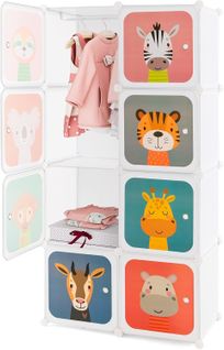 Meuble Rangement Enfants 8 Cubes， Motif D'animaux, Armoire Modulable Enfants Avec Cadre Métallique