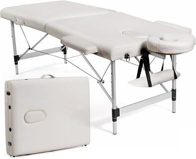 Lit de massage pliant en cuir PVC 185 cm, 70 cm de large, assez grand, portant 250 kg (blanc)