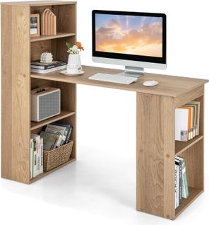 Bureau Droit Réversible Avec Bibliothèque, Assemblage Facile, Pour Maison, Bureaux (naturel)