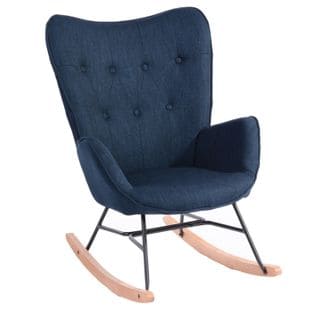 Fauteuil À Bascule En Tissu Bleu Foncé Scandinave, Rocking Chair, pour Salon, Chambre