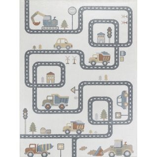 Tapis Enfant Lavable En Machine Circuit Voitures Beige/gris 140x200 Cm Vroomville