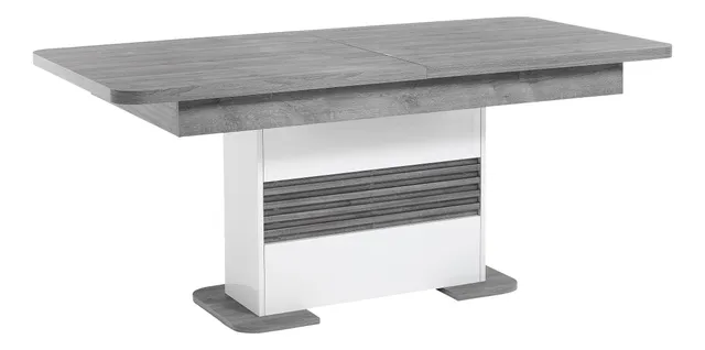 Table  L180/220 + allonge VERTIGO blanc/chêne gris