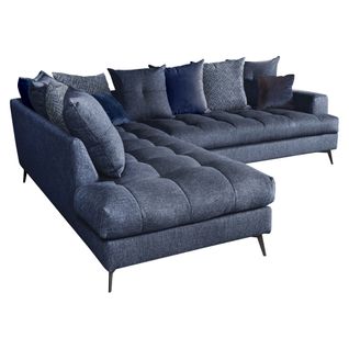 Canapé d'angle fixe gauche GIMINI tissu bleu foncé