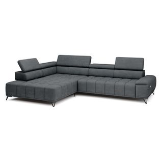 Canapé d'angle gauche relax PALLADIO tissu eden gris foncé