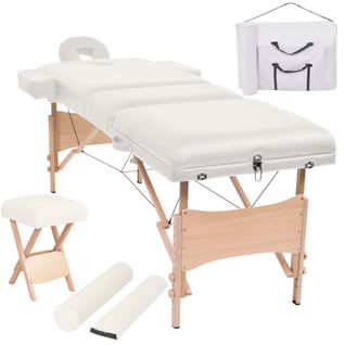 Table De Massage Pliable Et Tabouret 10 Cm D'épaisseur Blanc 02_0001864