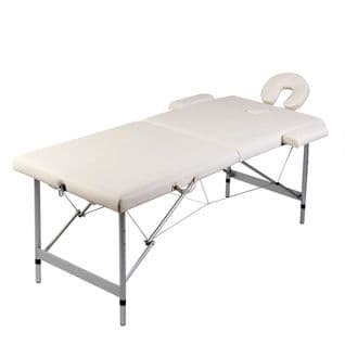 Table Pliable De Massage Blanc 2 Zones Cadre En Inox Crème 02_0001875