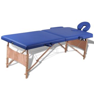 Table Pliable De Massage 2 Zones Avec Cadre En Bois Bleu 02_0001880